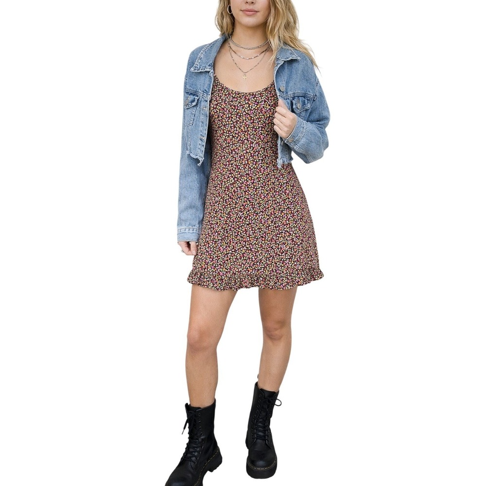 BYER TOO! CALIFORINA Floral Ruffle Hem Slip Dress 90s‎ Y2K Grunge Coquette